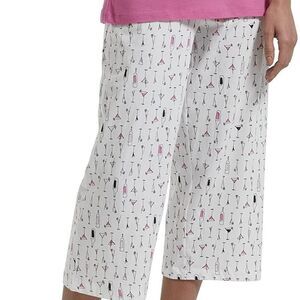 Hue Women's Printed Knit Capri Pajama Sleep Pant, White/Dwink Dwink, Small
